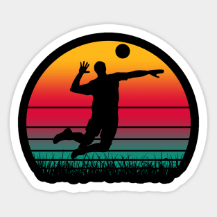 Travel back in time with beach volleyball - Retro Sunsets shirt featuring a player! Sticker